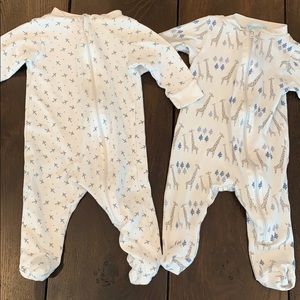 Lot of 2 feather baby zip up footie sleepers